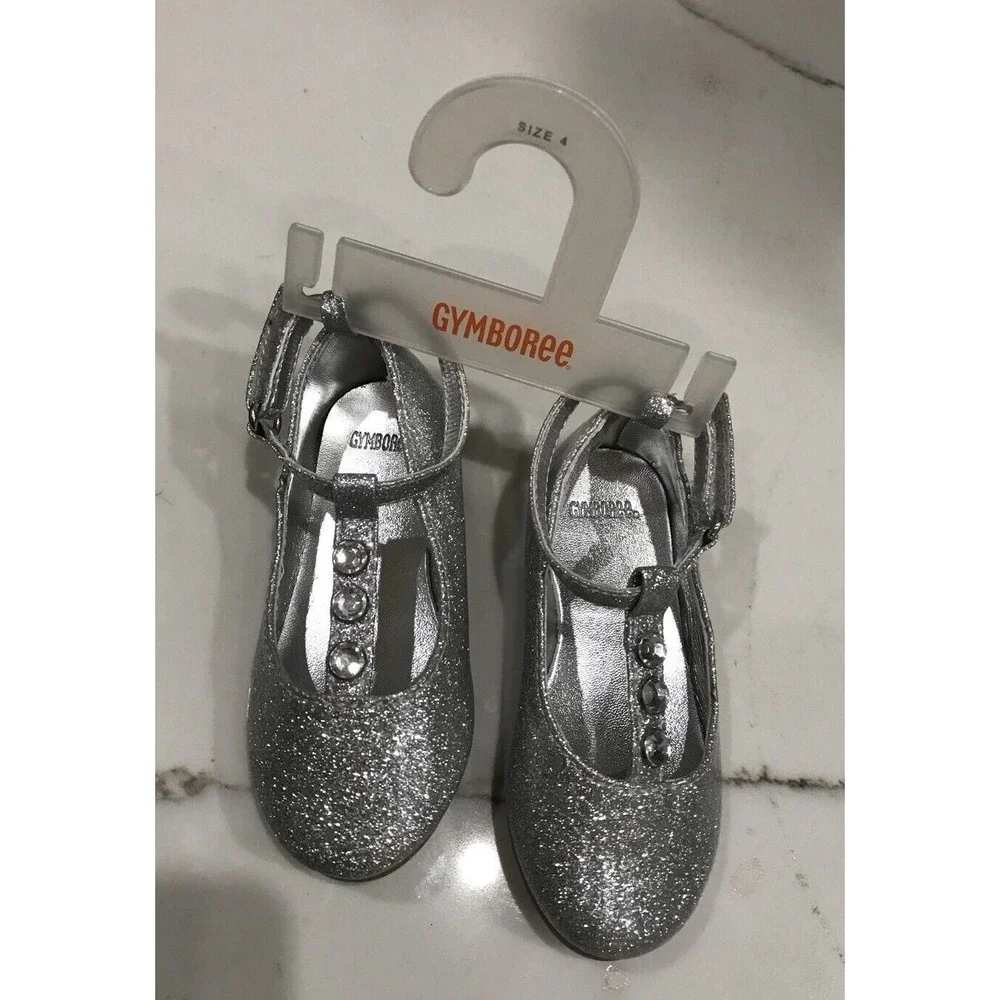 NWT Gymboree Holiday Gems Sz 4 Baby Silver Glitter Sparkle T Strap Dress Shoes